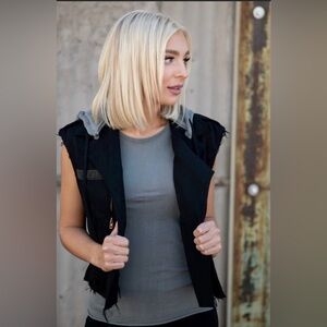 R&R Surplus Vintage style French Ruffle Cropped Hooded Sleeveless Vest